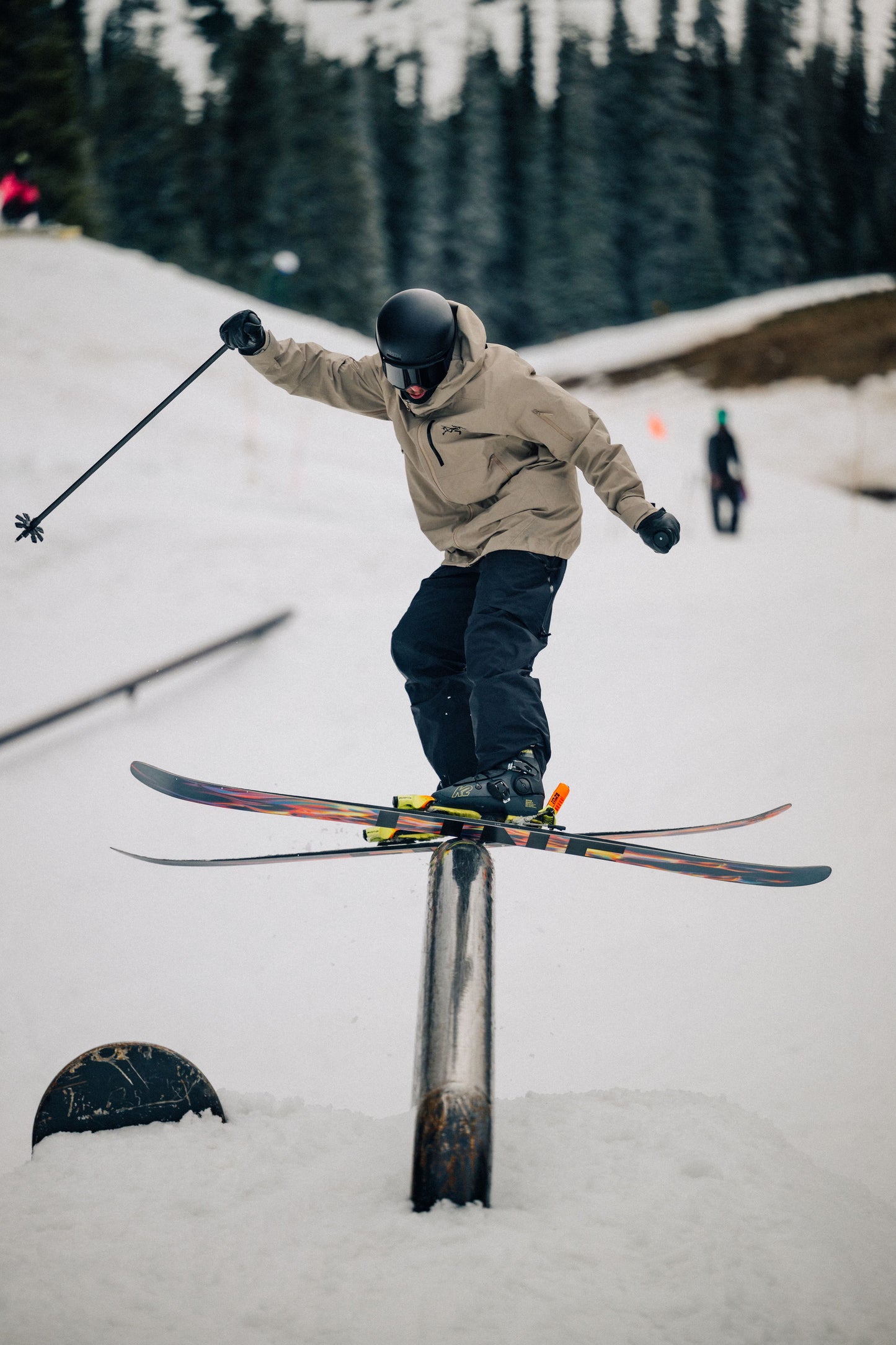 Skier on Rail doing a front swap