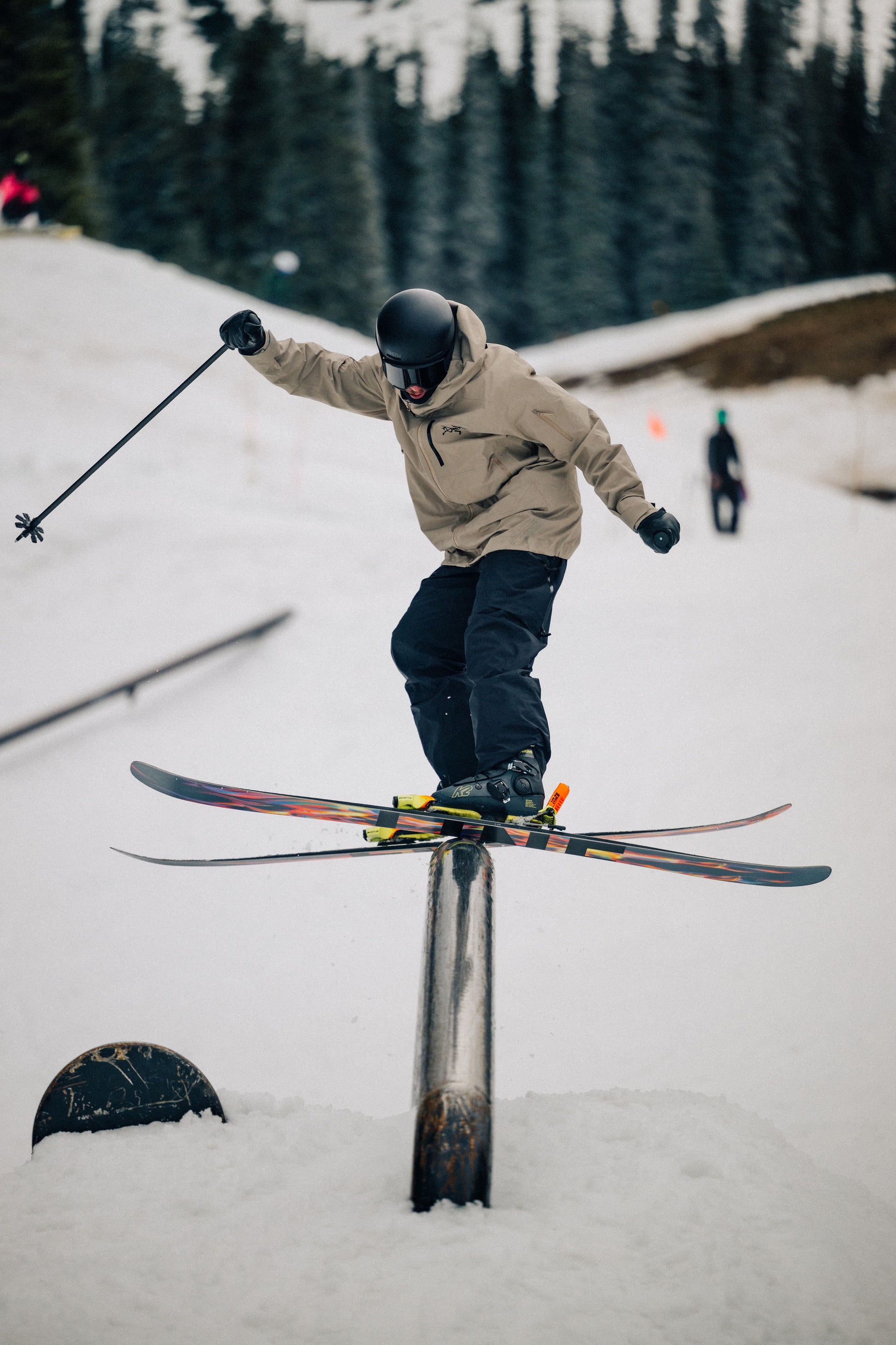 Skier on Rail doing a front swap